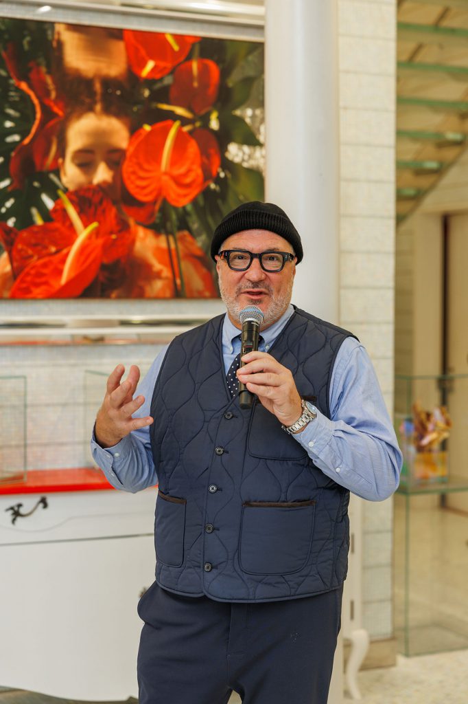 Yoel Benharrouche speaking at The Garden of Eden exhibition